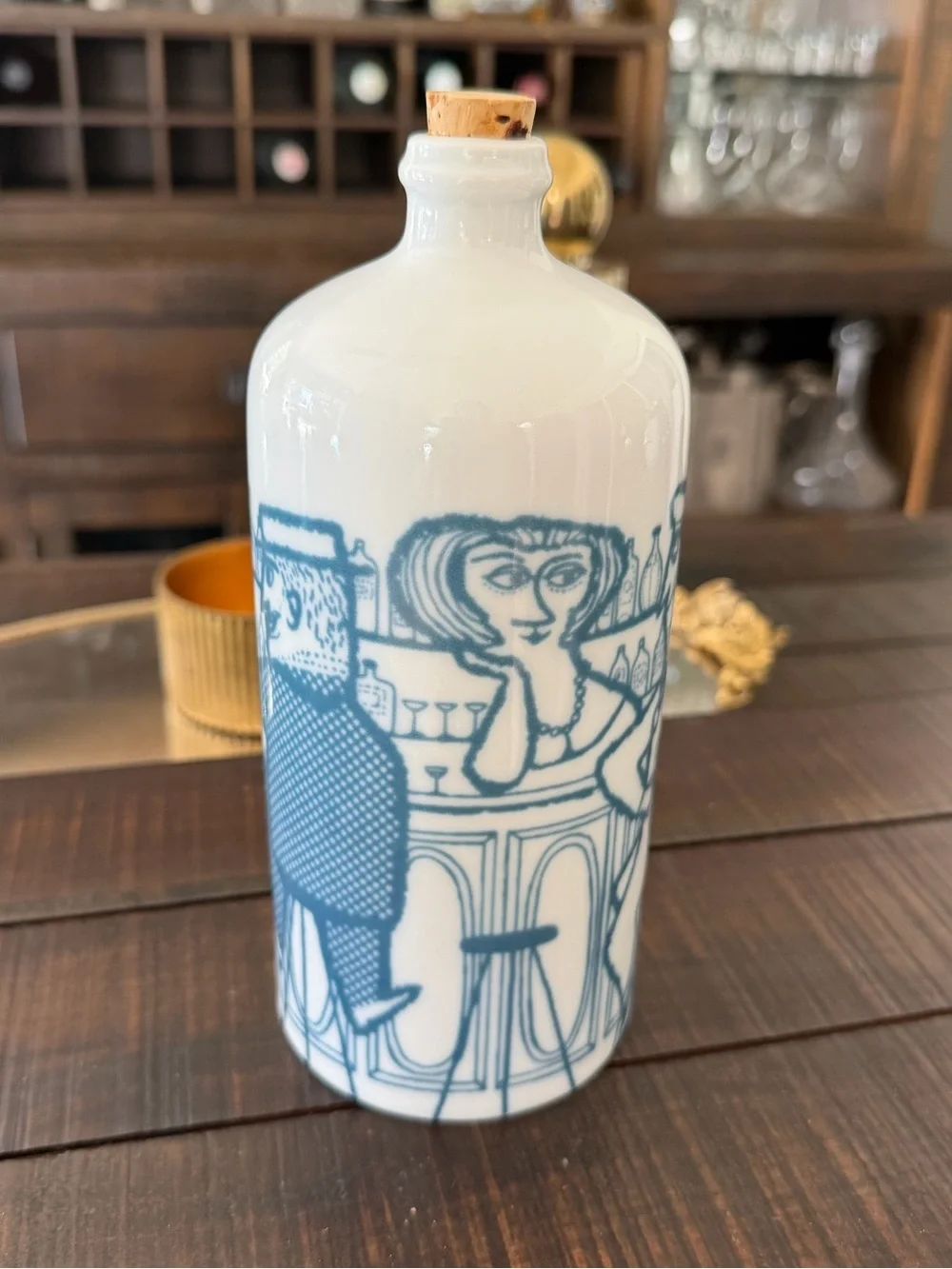 Mid-Century Modern Altenkunstadt Porcelain Decanter Bar Scene White Decanter VTG